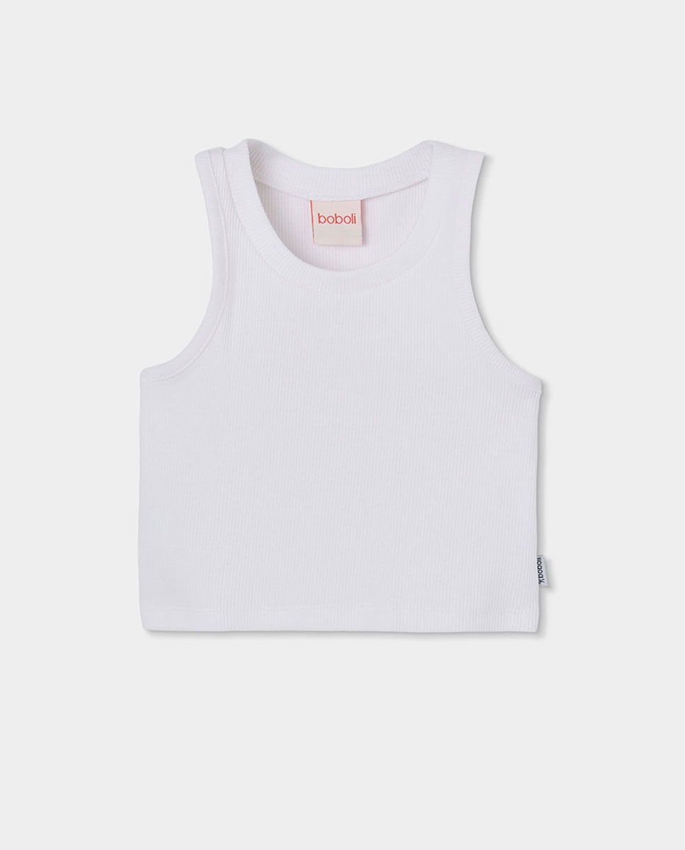T-shirt de Malha Canelada Infantil Branco-1