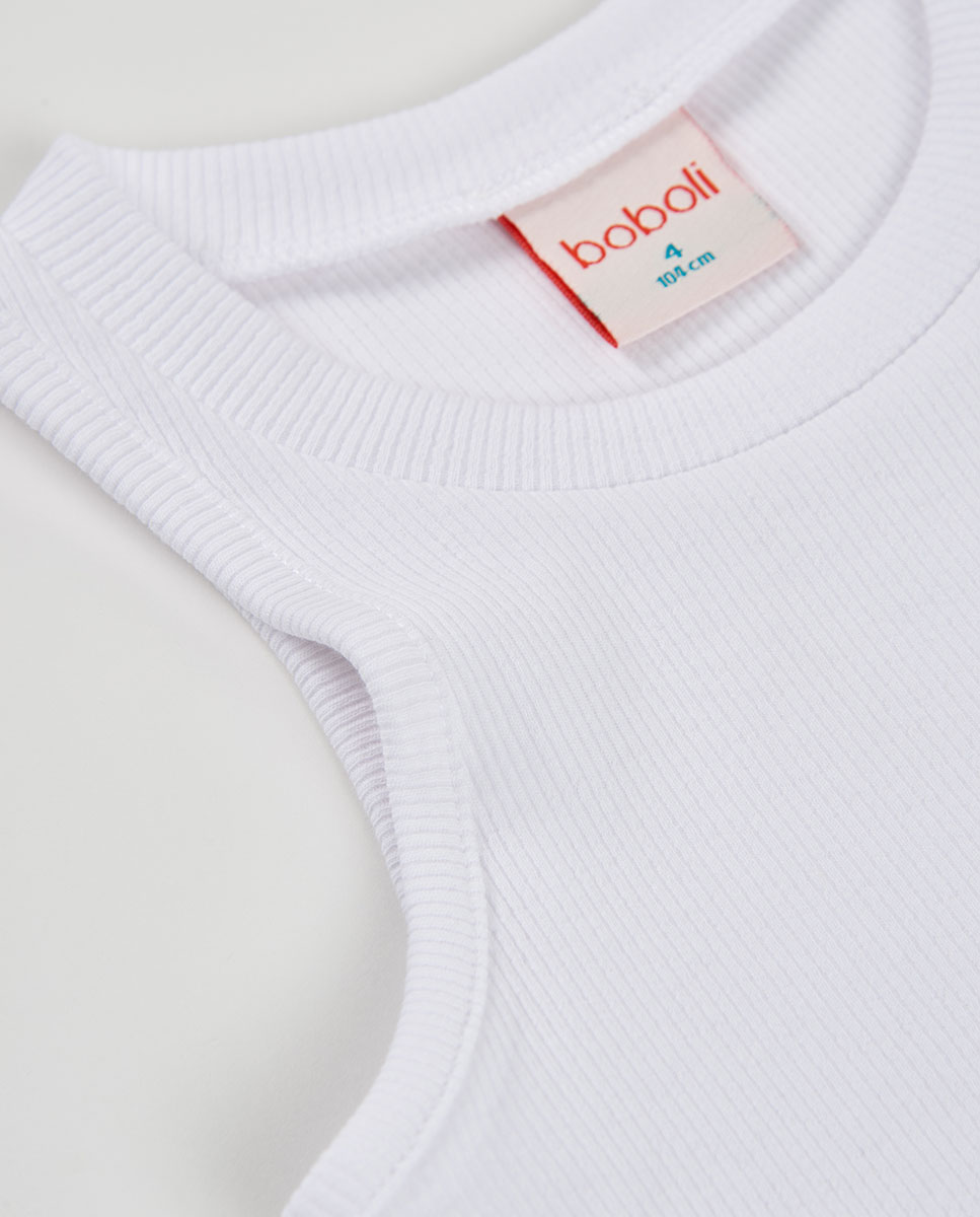 T-shirt de Malha Canelada Infantil Branco-3