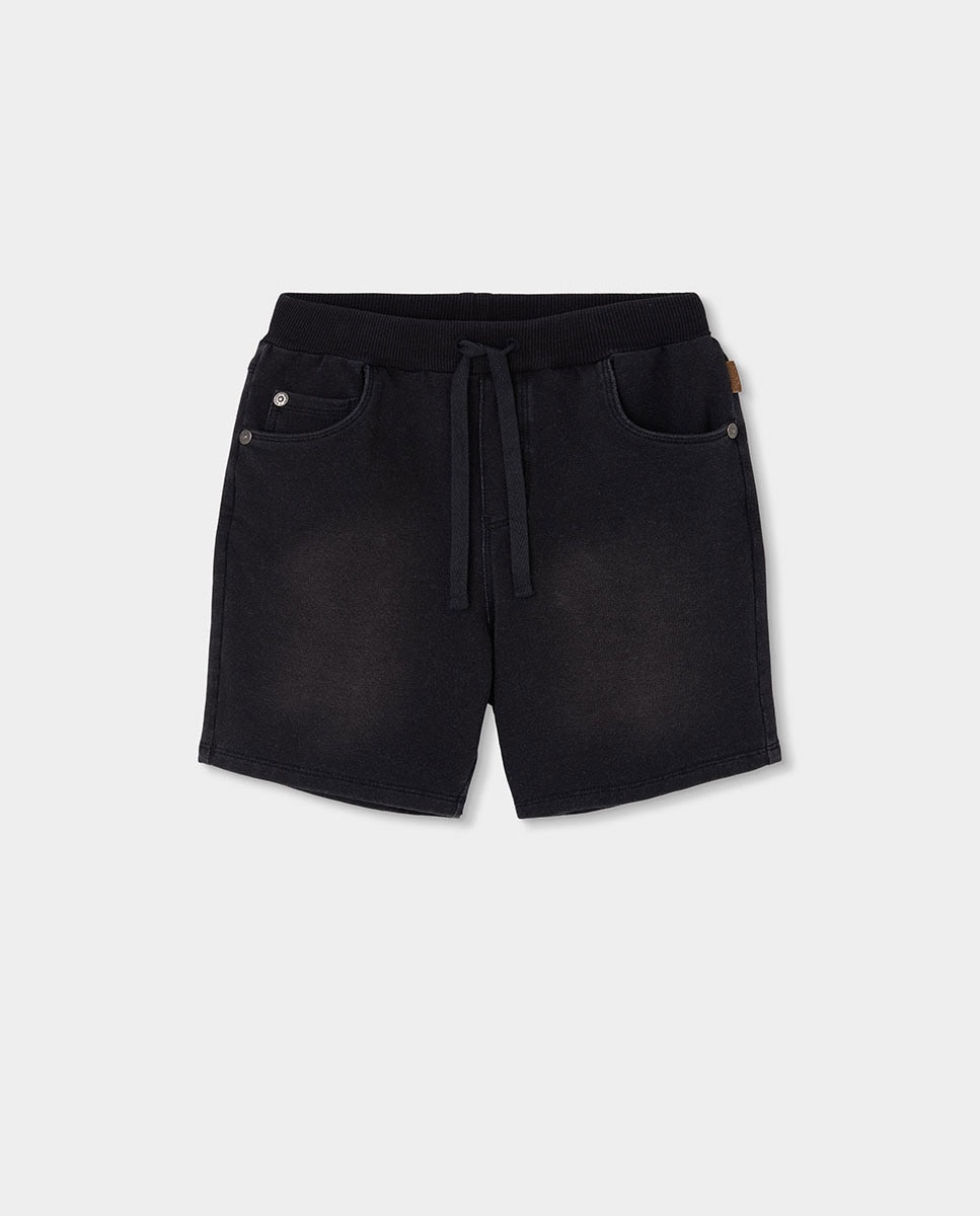 Imagem 0 de Bermudas de Felpa Efeito Denim Infantil em Preto