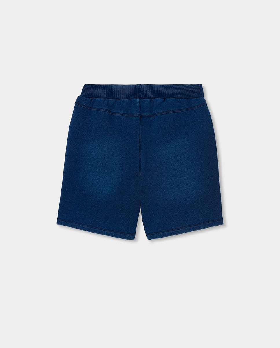 Bermudas de Felpa Efeito Denim em Azul Azul-2
