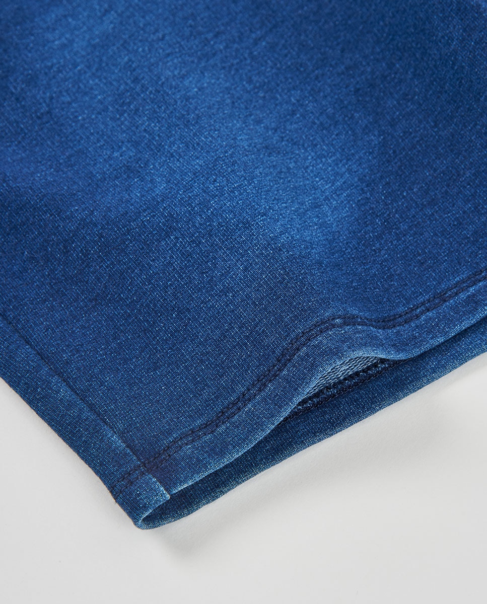 Bermudas de Felpa Efeito Denim em Azul Azul-3