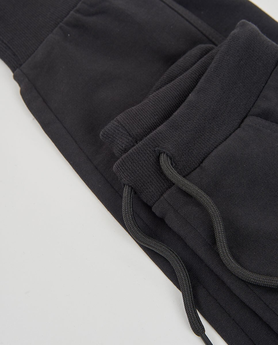 Calças de Felpa 100% Algodão Infantil em Preto Preto-4
