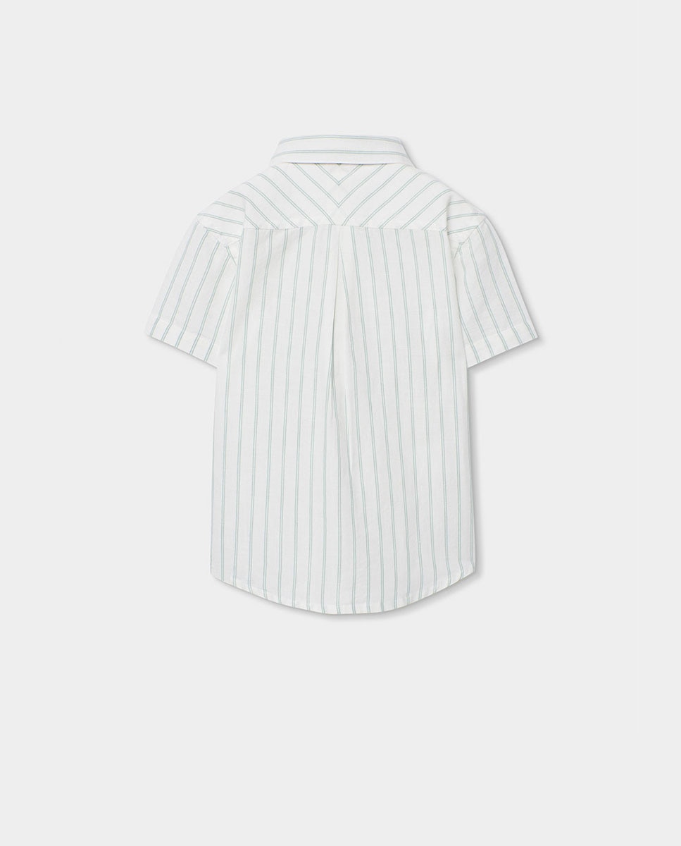 Camisa de Linho Às Riscas Infantil Boboli Branco-2