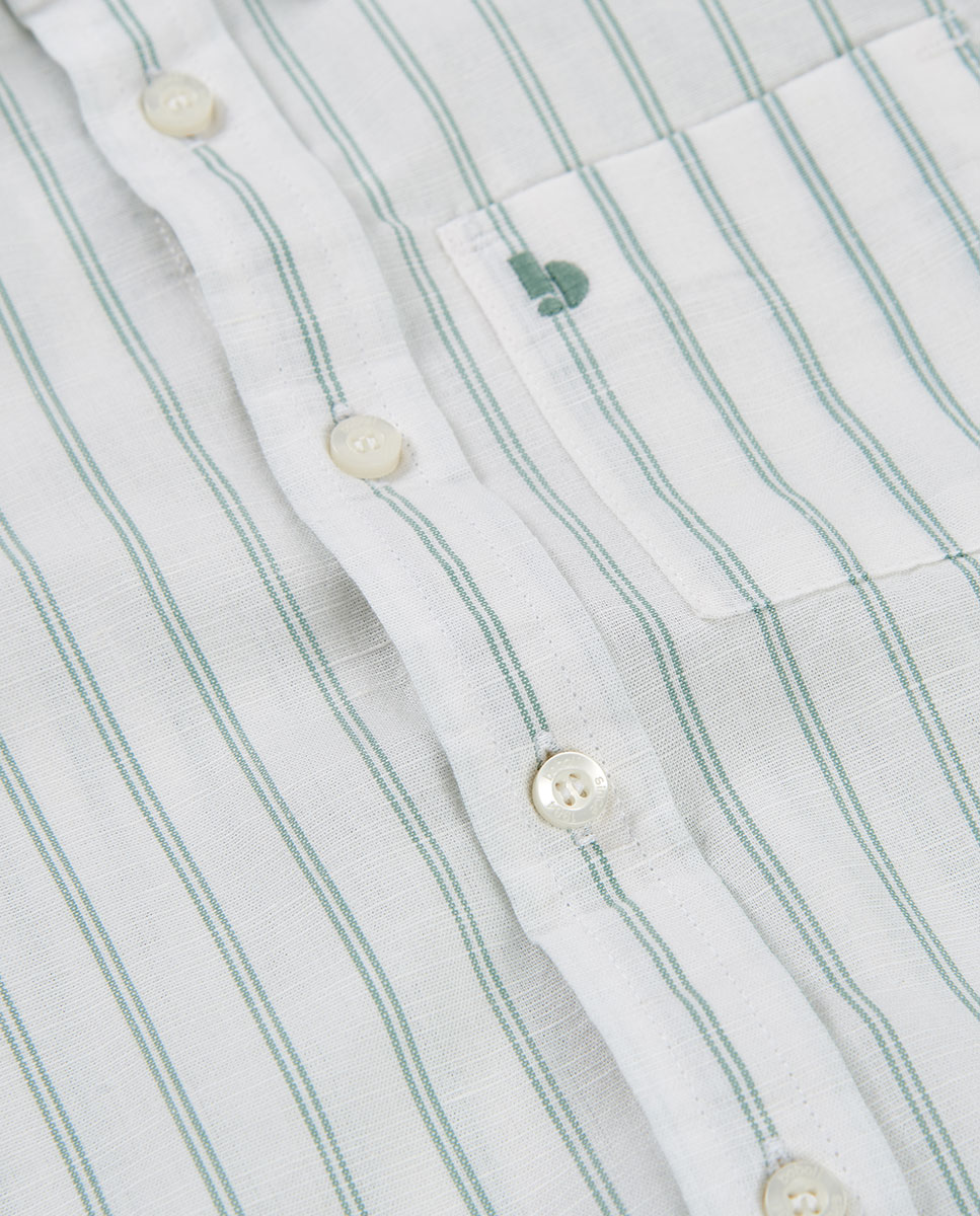 Camisa de Linho Às Riscas Infantil Boboli Branco-3
