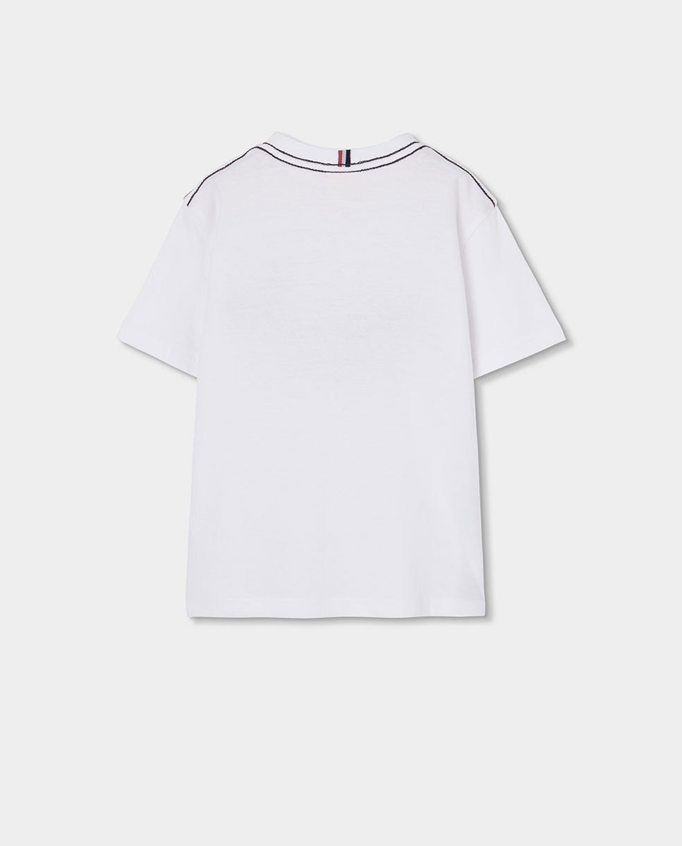 T-shirt de Malha Infantil Branco / Azul-2