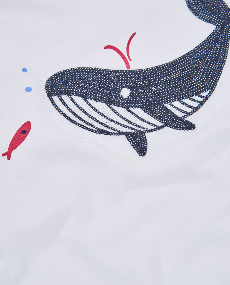 T-shirt de Malha Infantil Branco / Azul-3