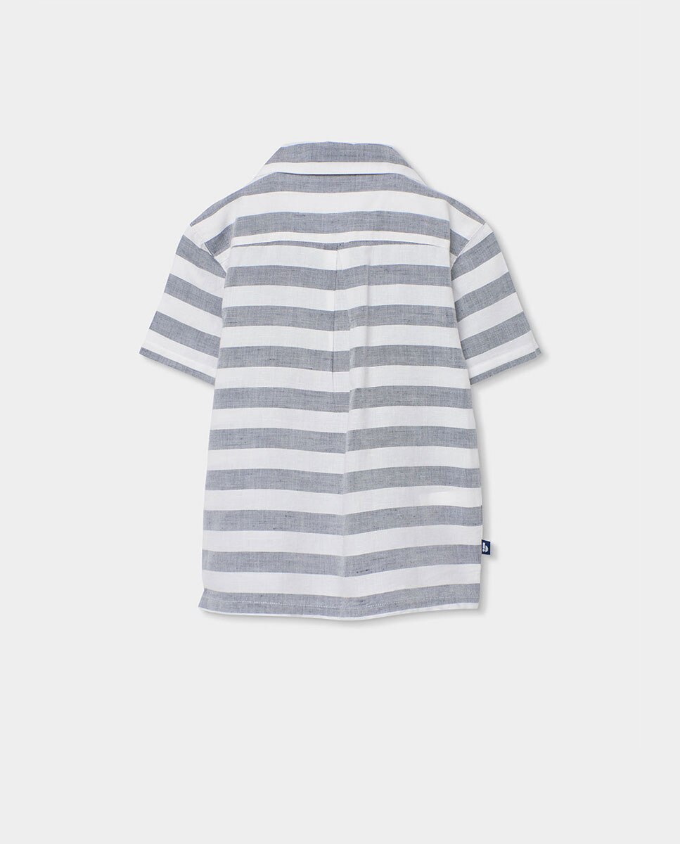 Camisa de Linho Às Riscas Infantil Azul-escuro-2