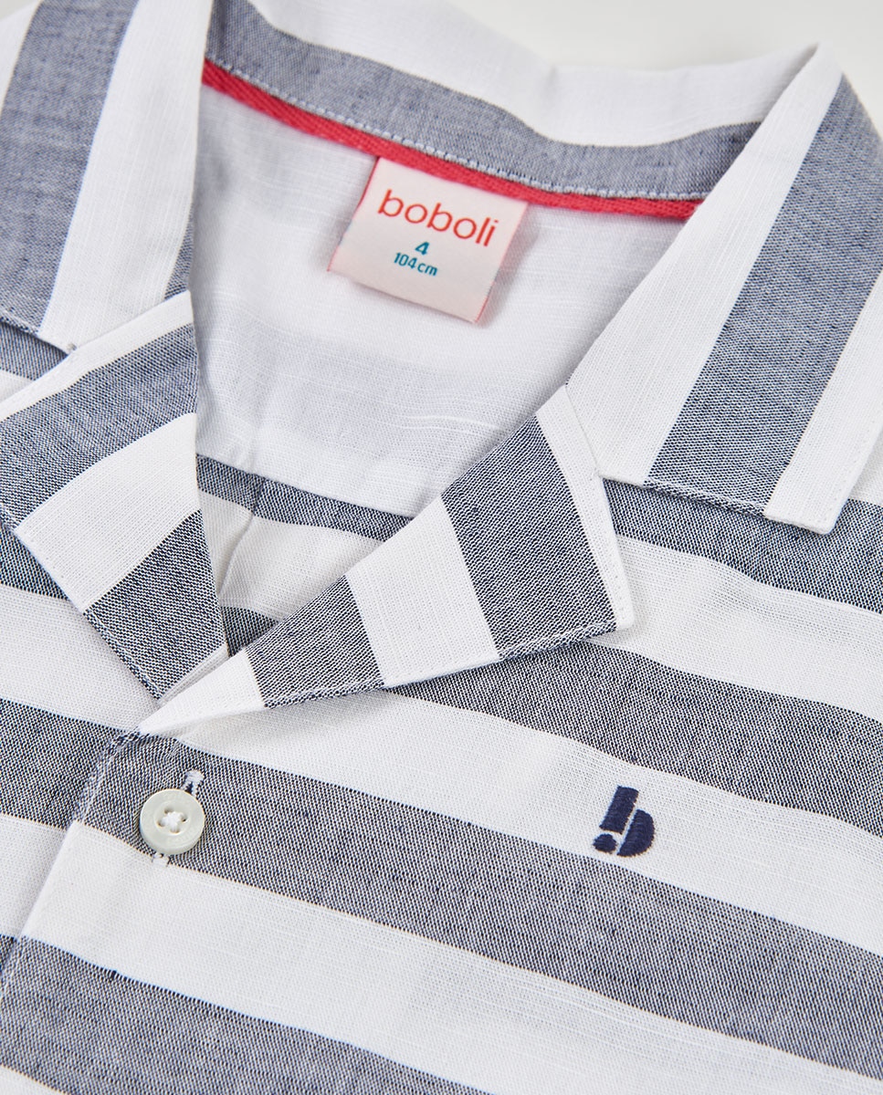 Camisa de Linho Às Riscas Infantil Azul-escuro-3