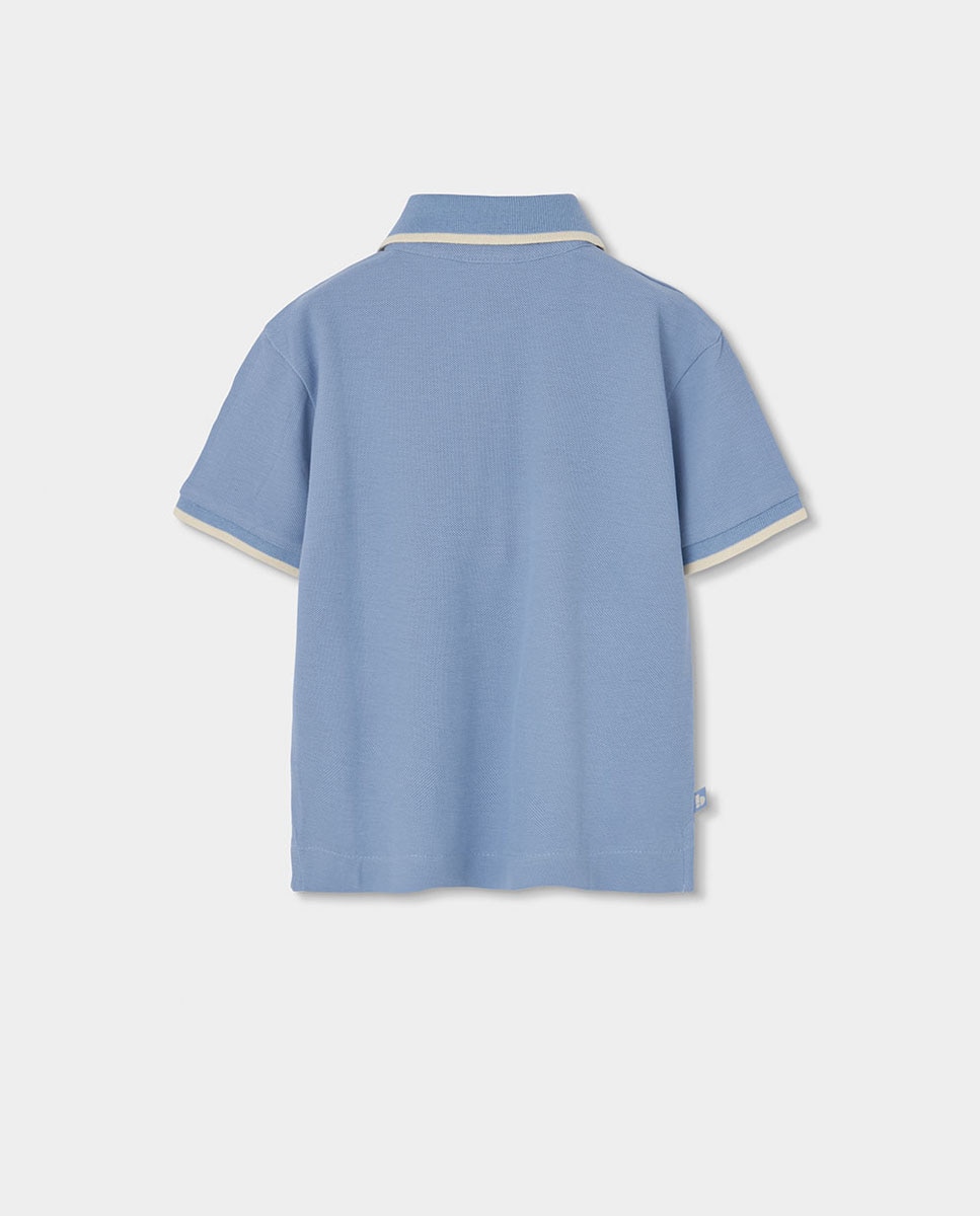 Polo Piqué Infantil Azul / Bege-2