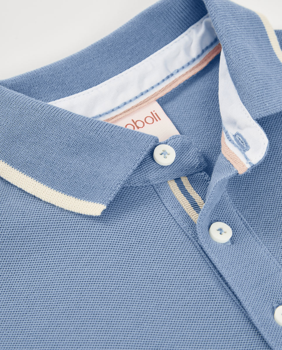 Polo Piqué Infantil Azul / Bege-3