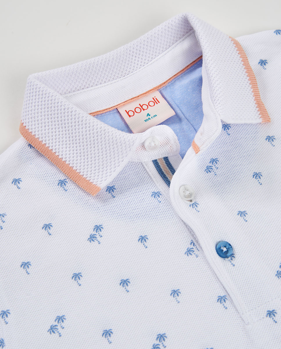 Polo Piqué Estampado Infantil Branco-3