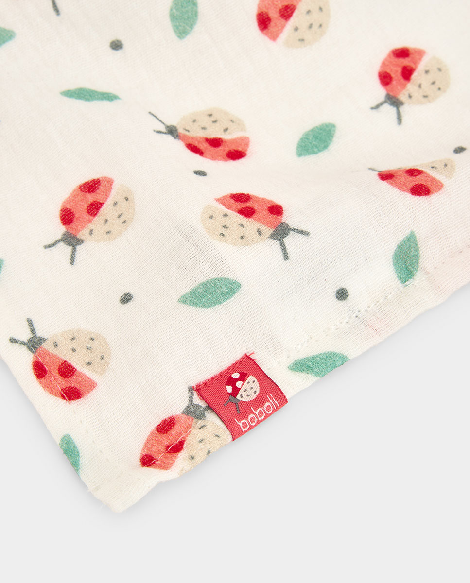 Manta de Muselina para Bebé com Estampado de Joaninhas Natural-2