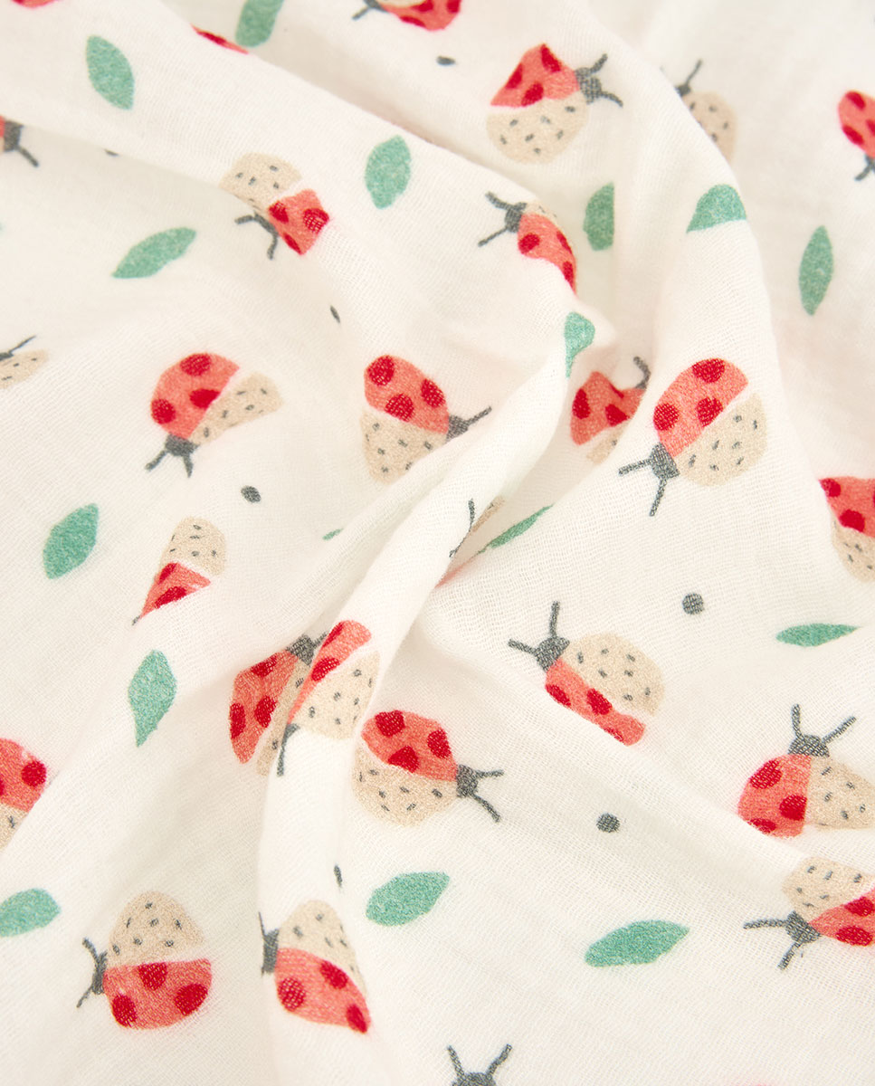 Manta de Muselina para Bebé com Estampado de Joaninhas Natural-3