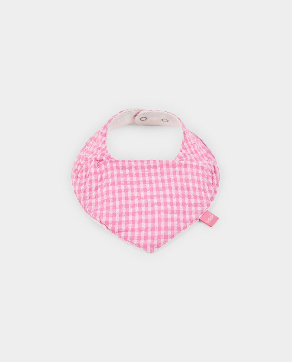 Pack de 2 Lenços de Algodão para Bebé com Estampado Floral e Aos Quadrados Rosa-3