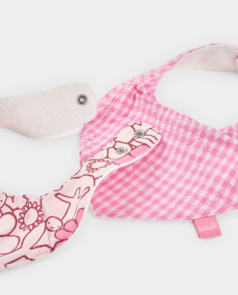 Pack de 2 Lenços de Algodão para Bebé com Estampado Floral e Aos Quadrados Rosa-4