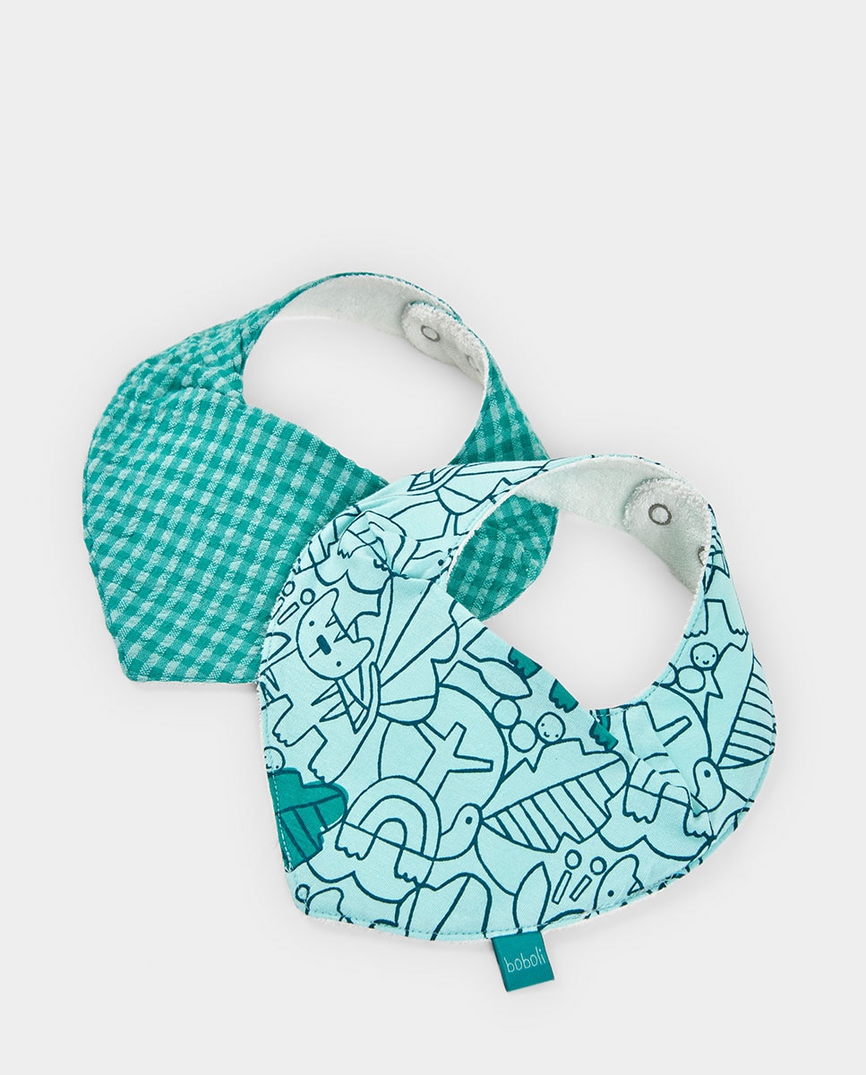 Imagem 0 de Pack de 2 Babetes de Algodão para Bebé com Estampado Aos Quadrados e Animais