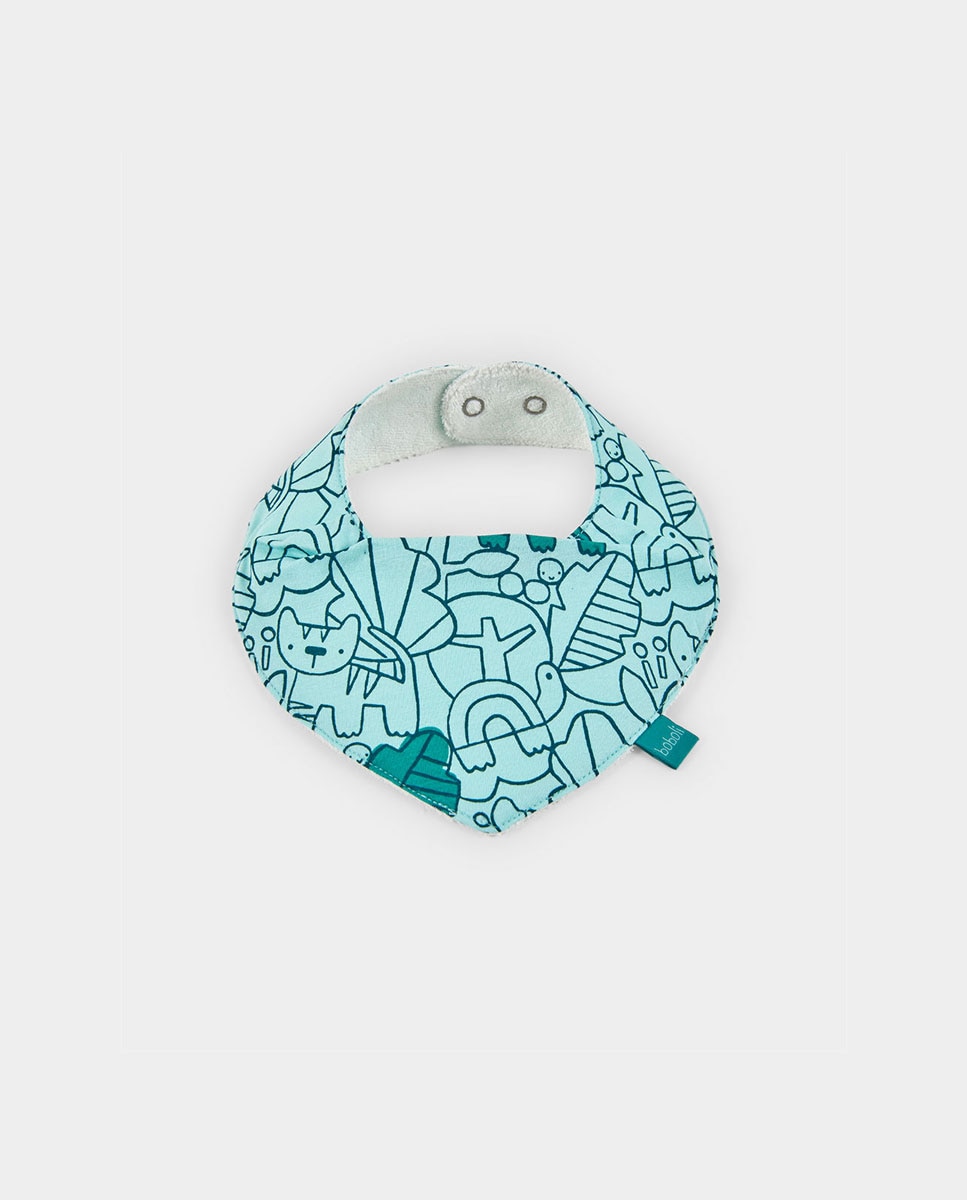 Pack de 2 Babetes de Algodão para Bebé com Estampado Aos Quadrados e Animais Verde-2