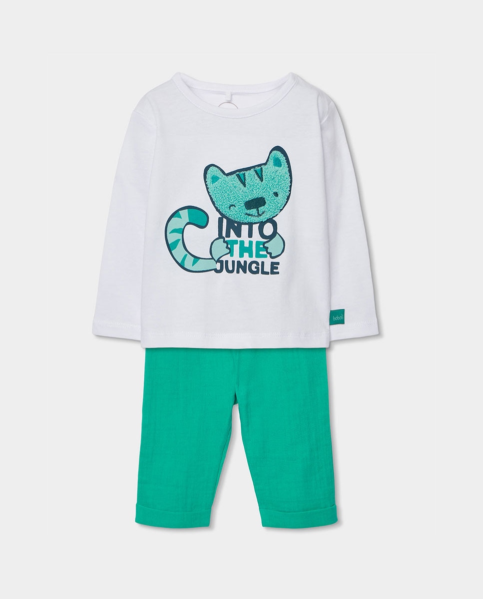 Conjunto de Malha Combinado de Bebé Boboli Branco / Verde-1