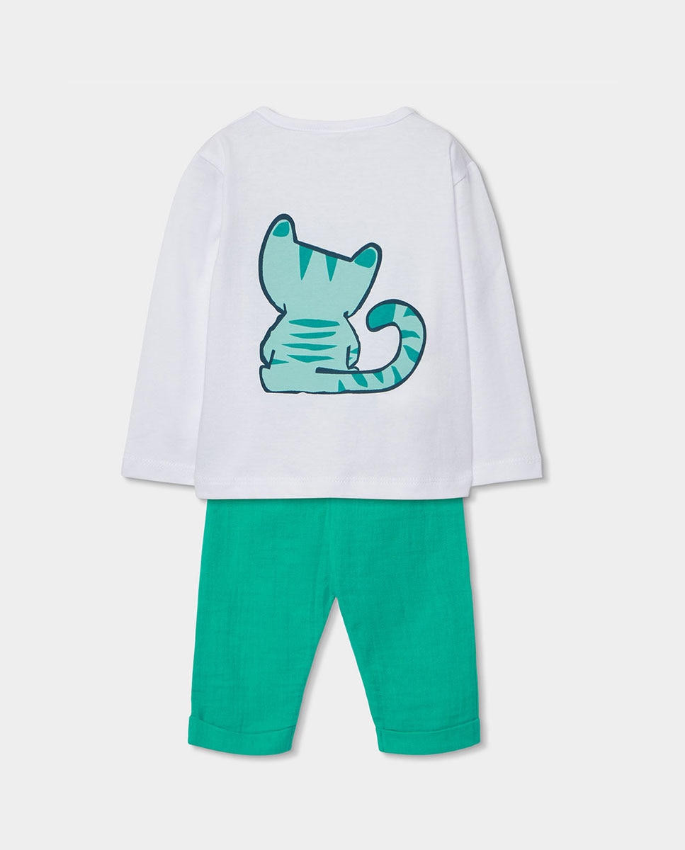 Conjunto de Malha Combinado de Bebé Boboli Branco / Verde-2