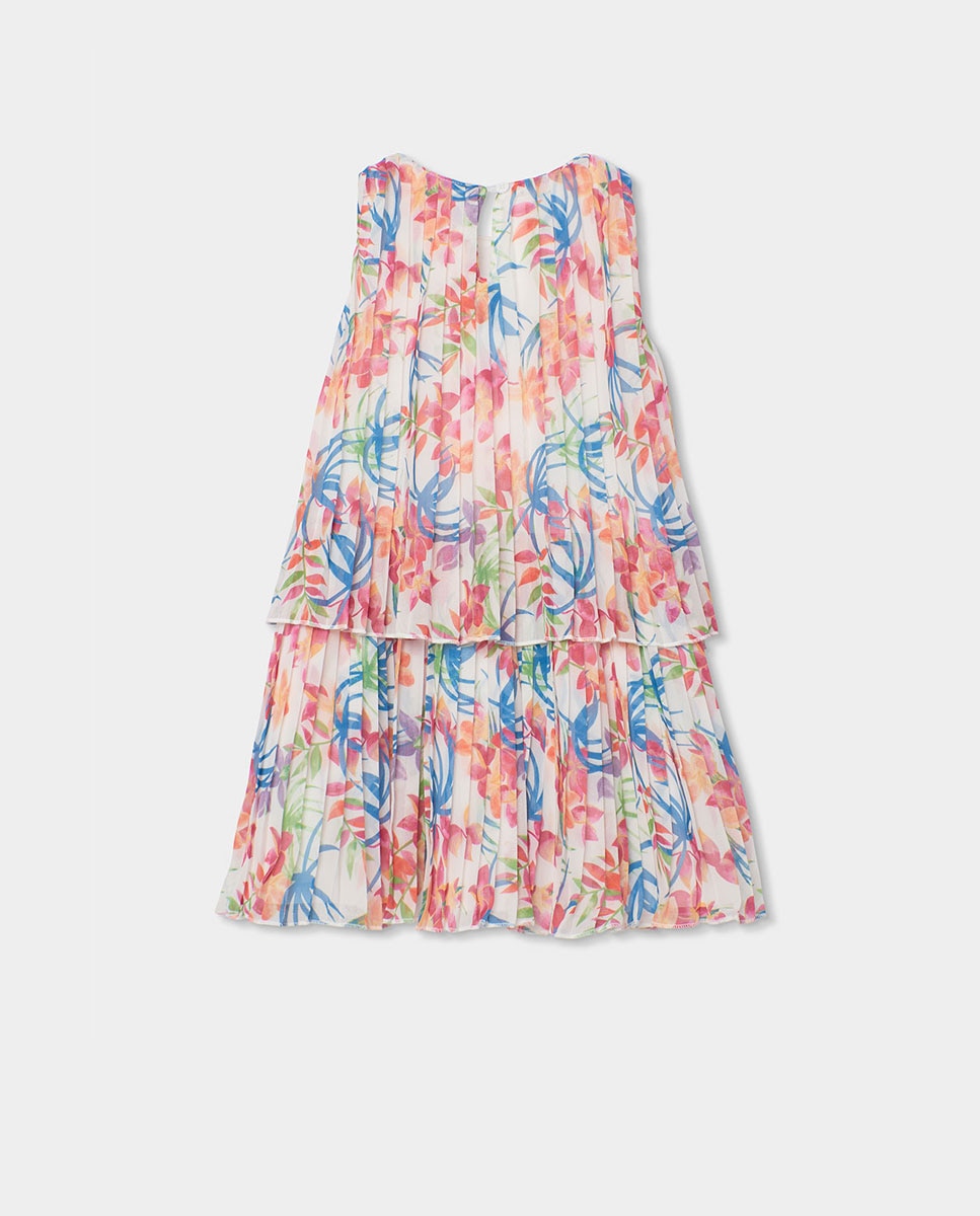 Vestido de Gase Estampado Infantil Boboli Branco / Azul-2