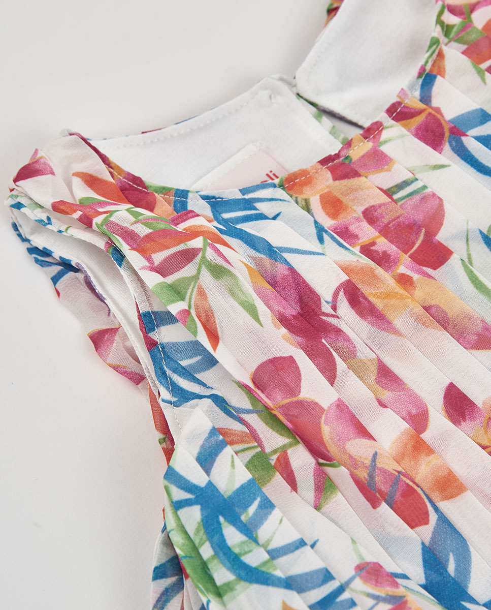 Vestido de Gase Estampado Infantil Boboli Branco / Azul-3