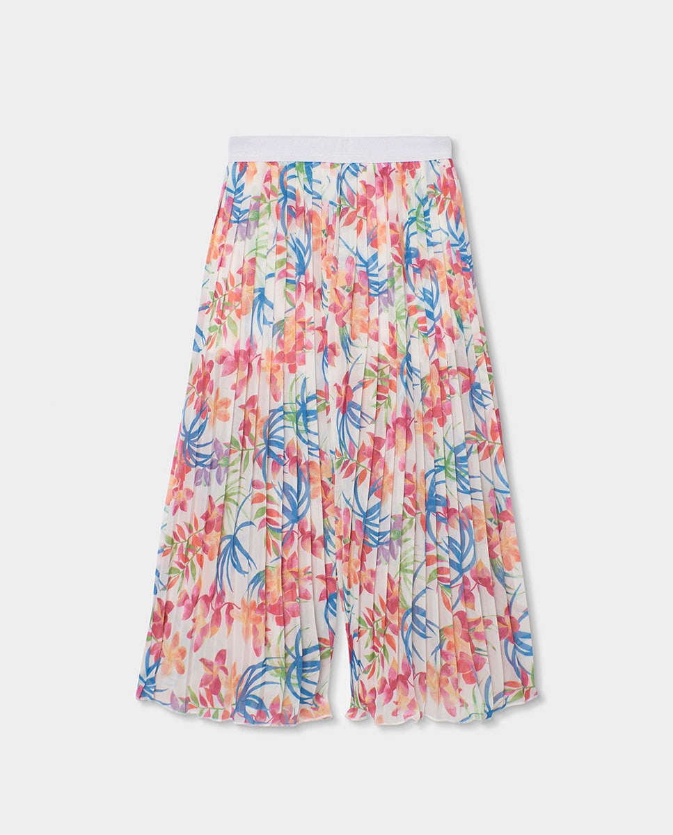 Calças em Gase Estampada Infantil Boboli Branco / Azul-2