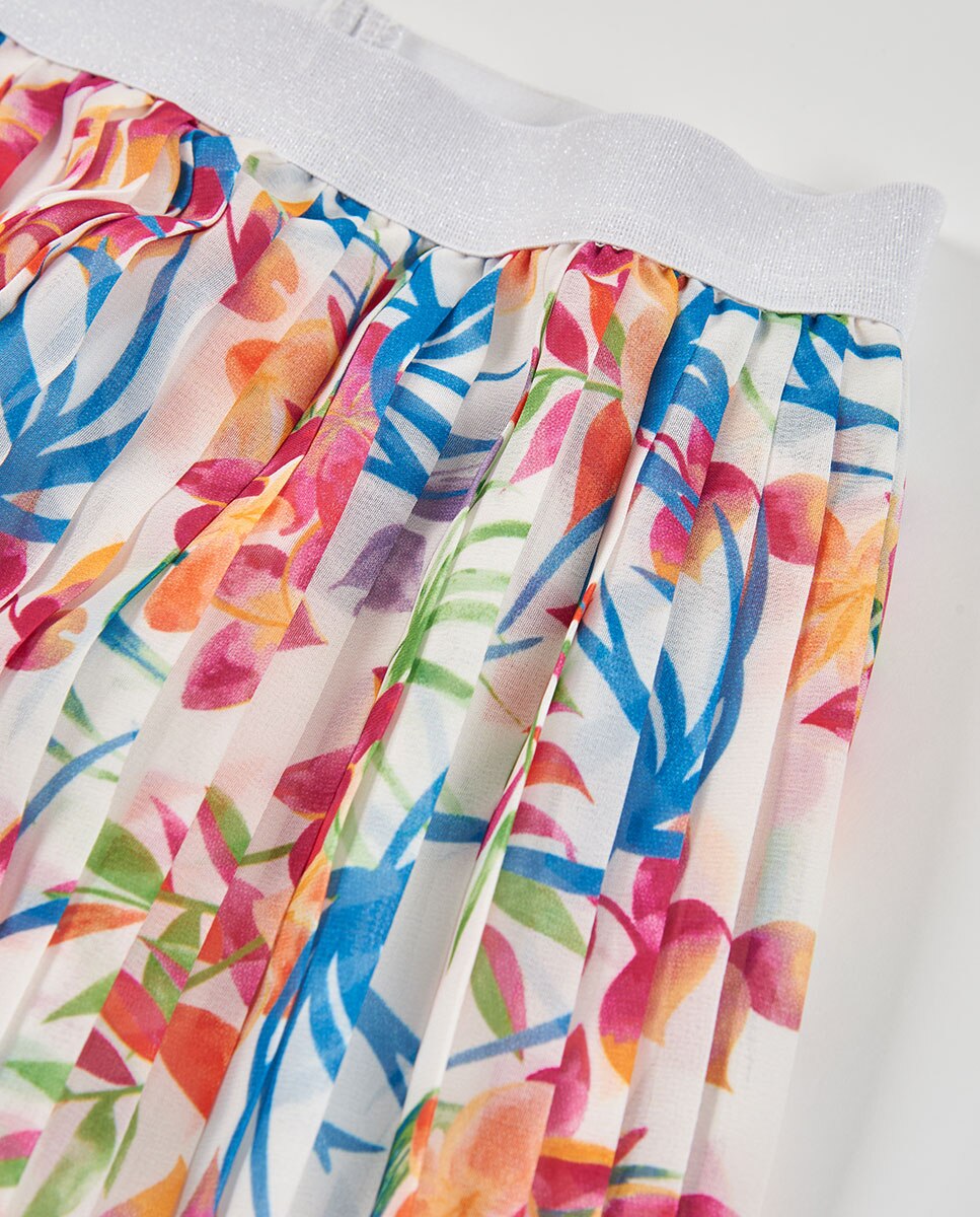 Calças em Gase Estampada Infantil Boboli Branco / Azul-3