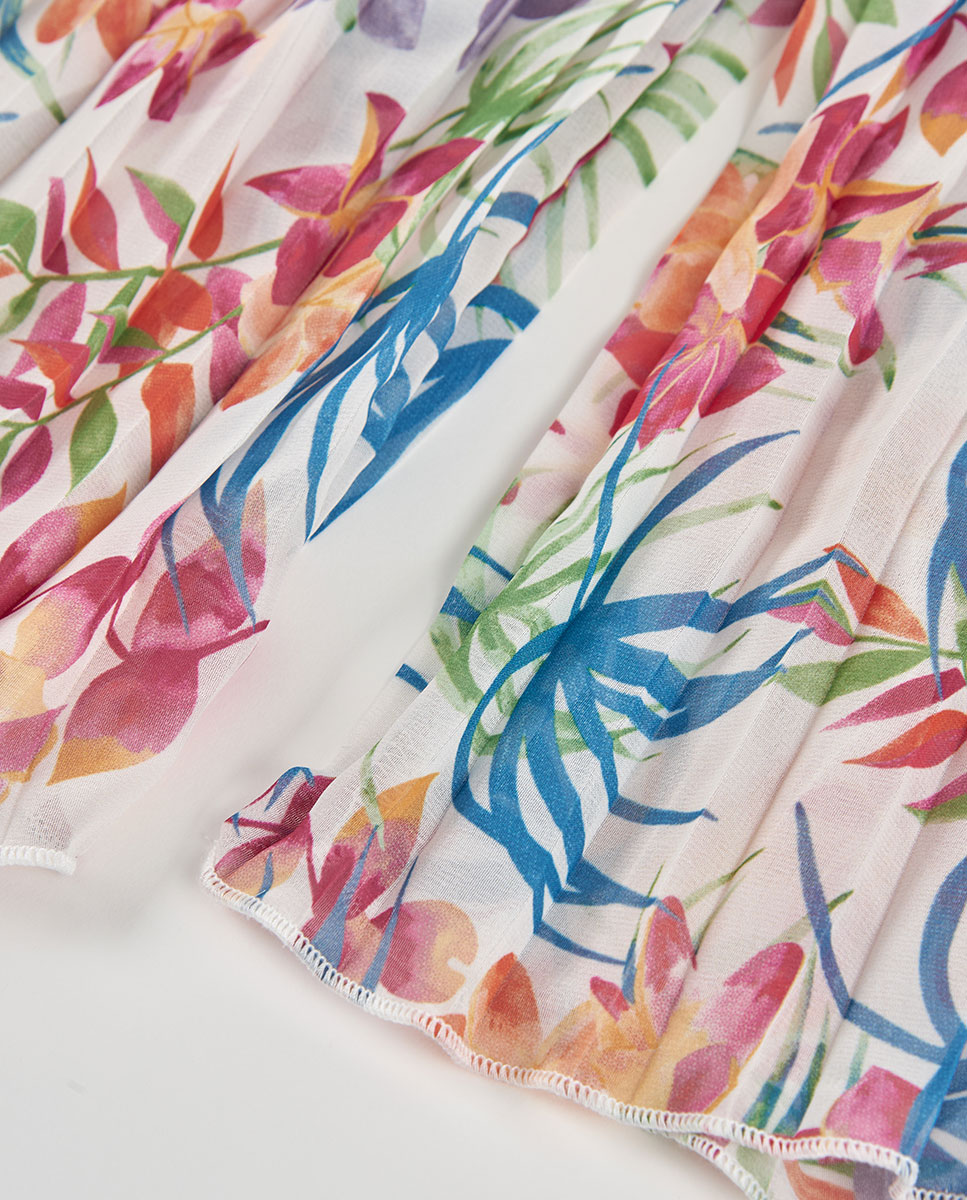 Calças em Gase Estampada Infantil Boboli Branco / Azul-4