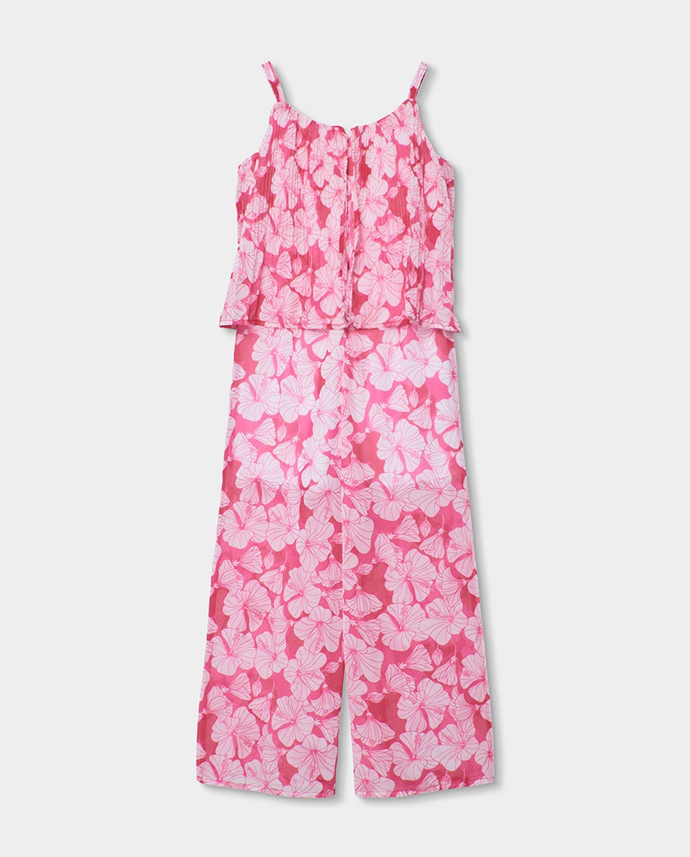 Macacão de Gase Estampada Infantil Rosa-2