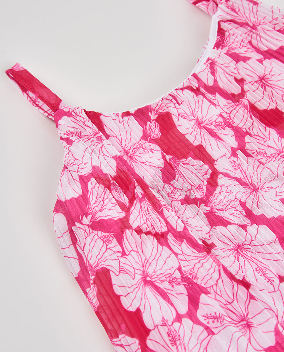 Macacão de Gase Estampada Infantil Rosa-3