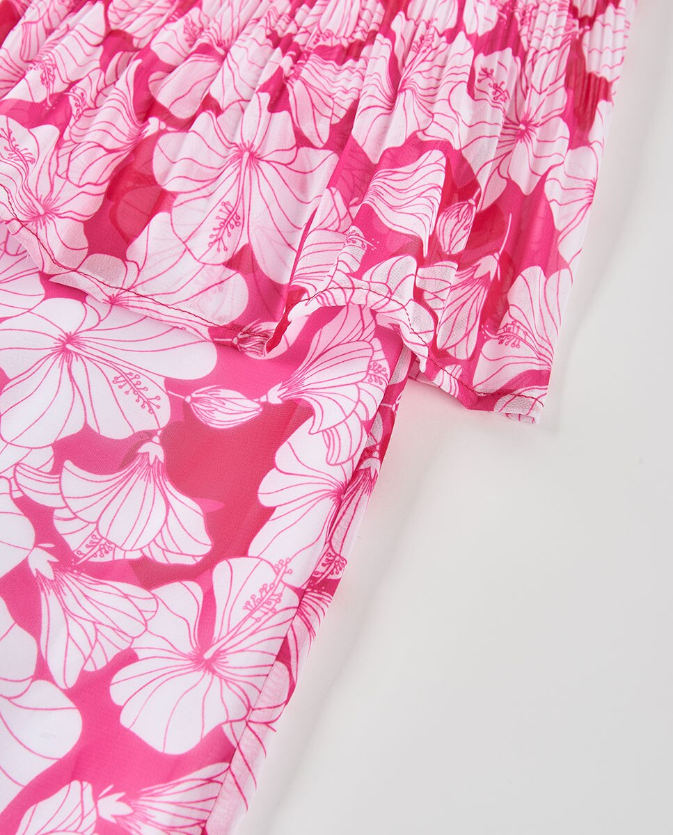 Macacão de Gase Estampada Infantil Rosa-4