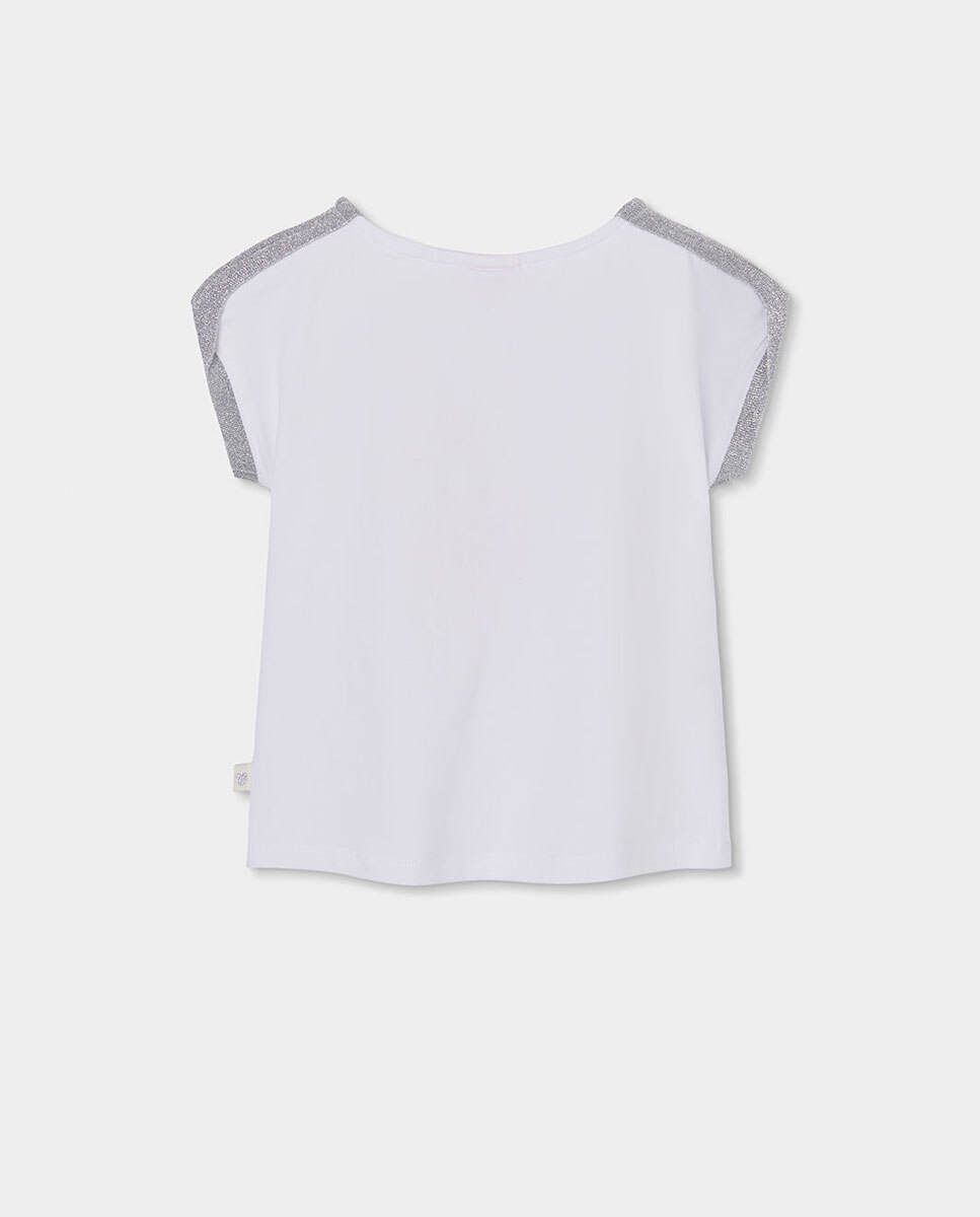 T-shirt de Malha Elástica Infantil Branco / Rosa-2