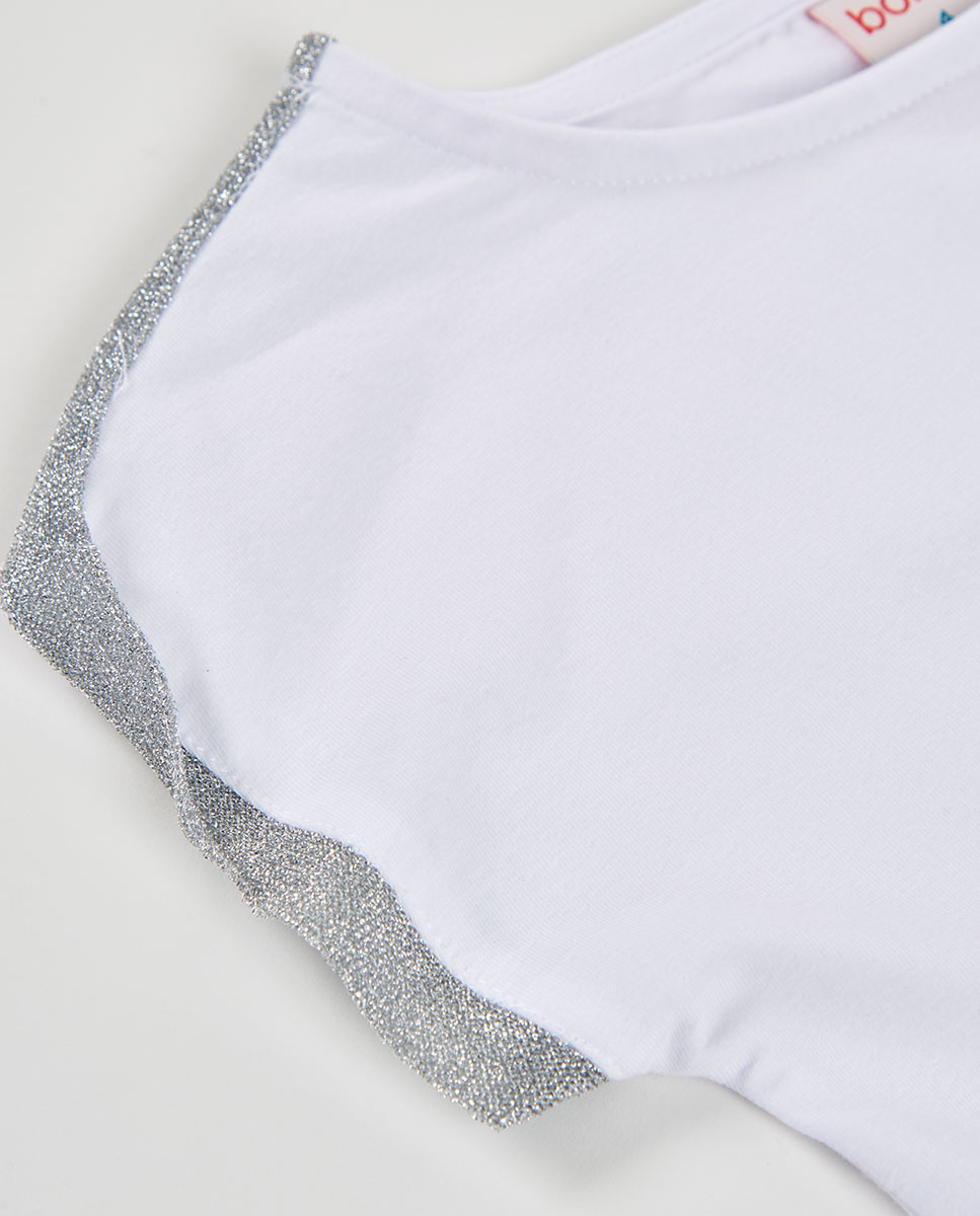 T-shirt de Malha Elástica Infantil Branco / Rosa-3