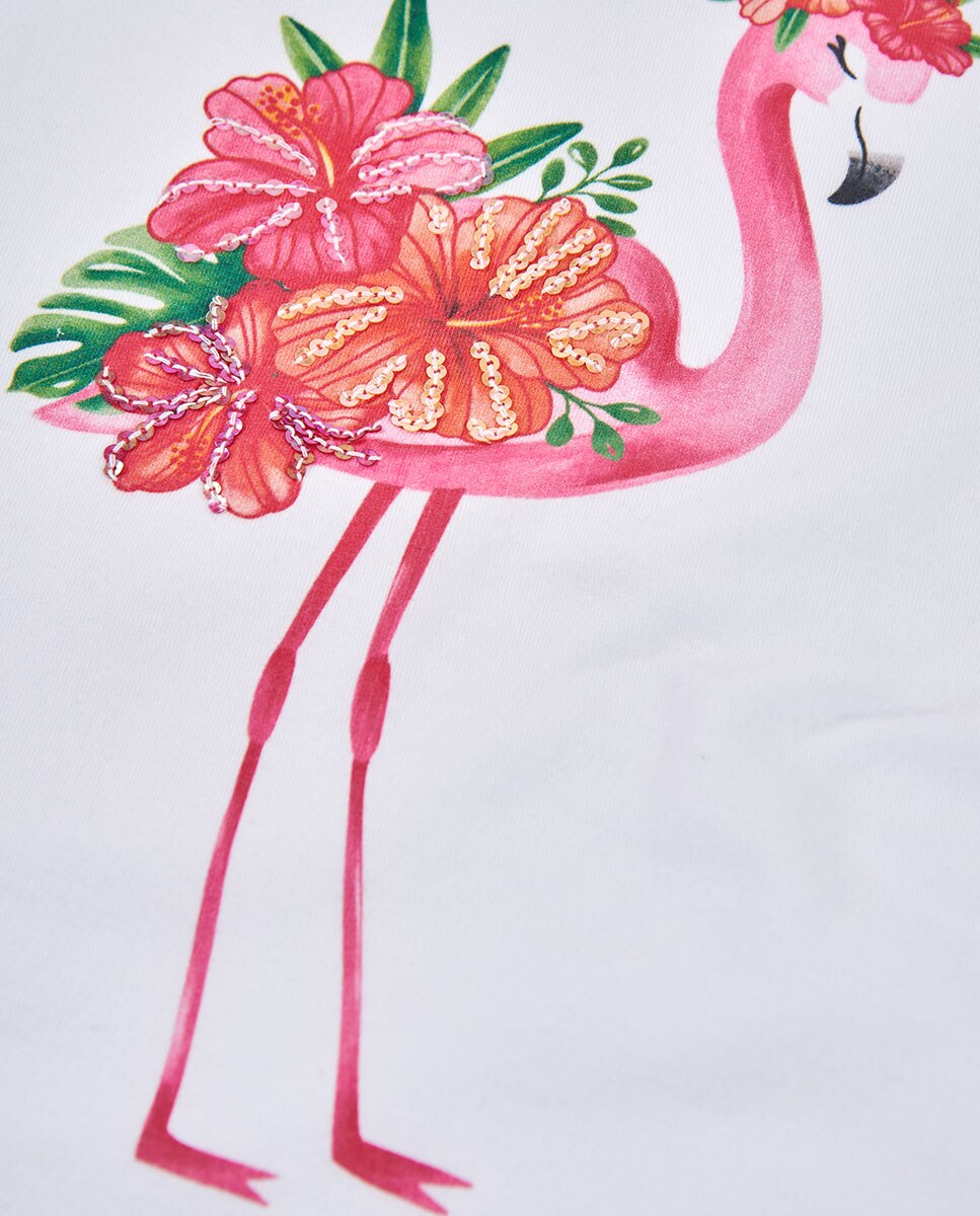 T-shirt de Malha Elástica Infantil Branco / Rosa-4