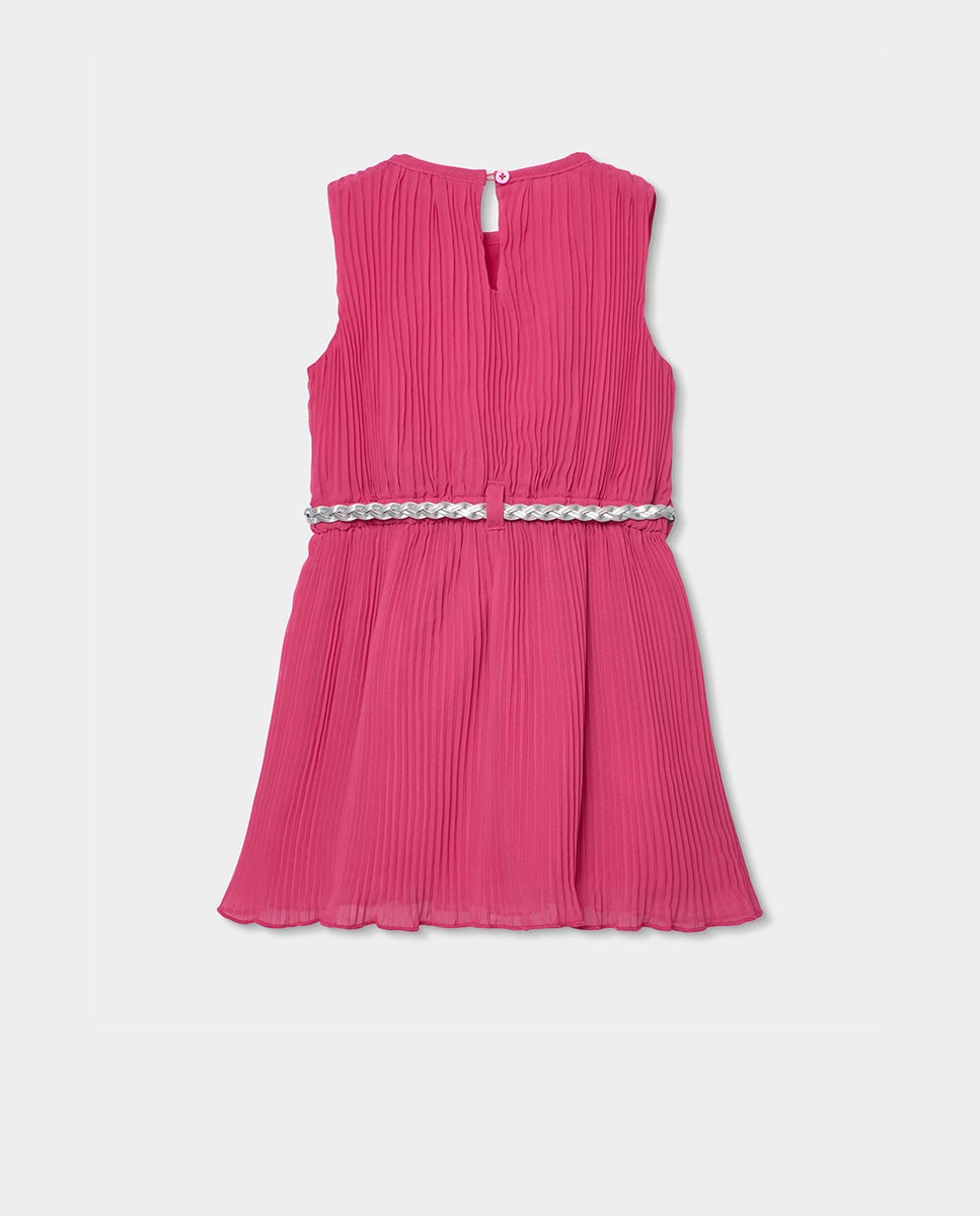 Vestido em Gase Plissada Infantil Rosa-pastilha-2