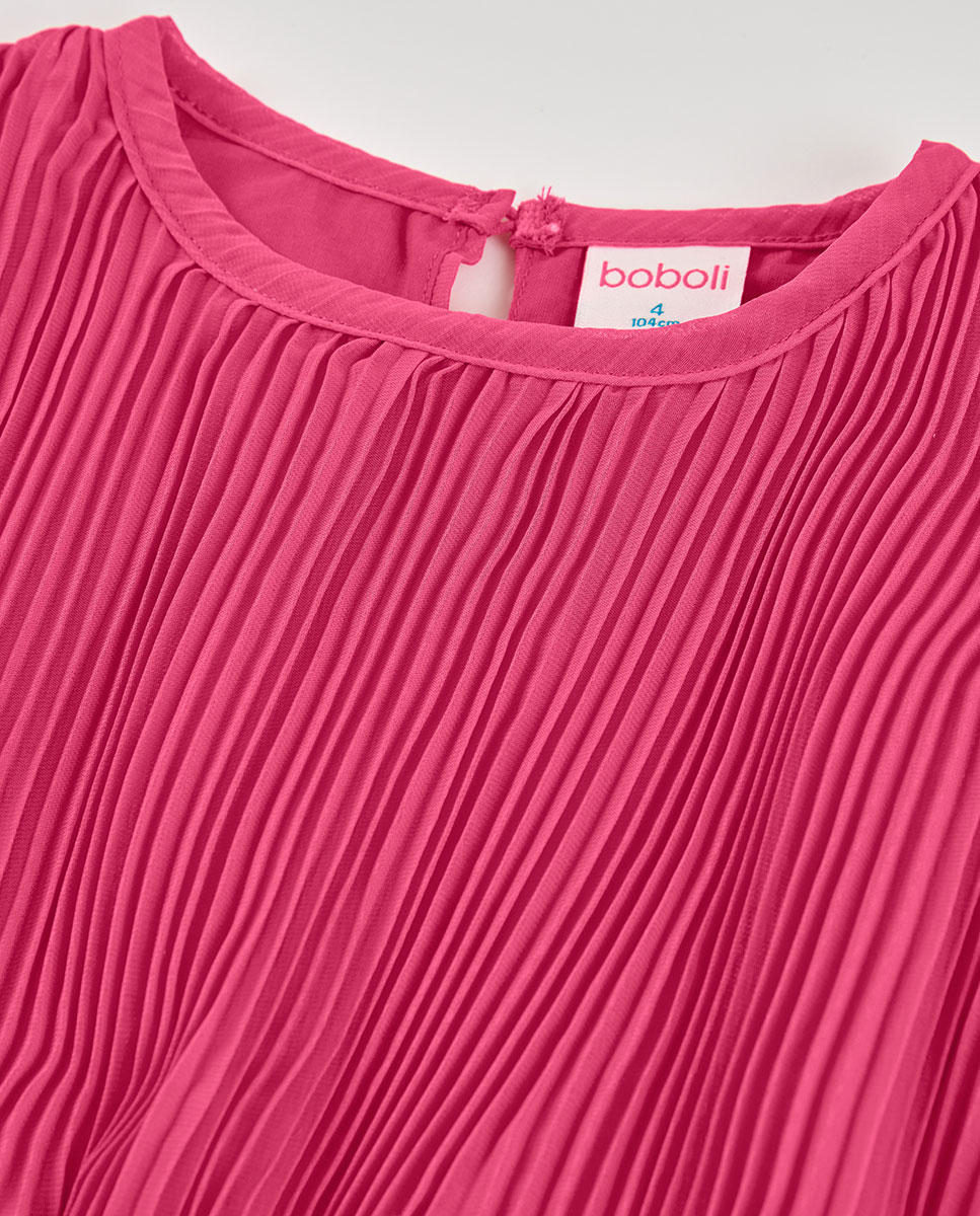 Vestido em Gase Plissada Infantil Rosa-pastilha-3