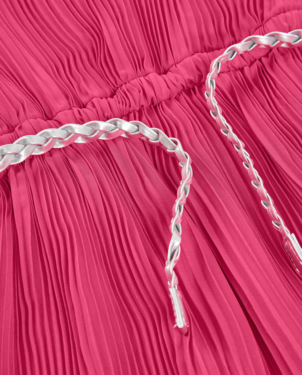 Vestido em Gase Plissada Infantil Rosa-pastilha-4