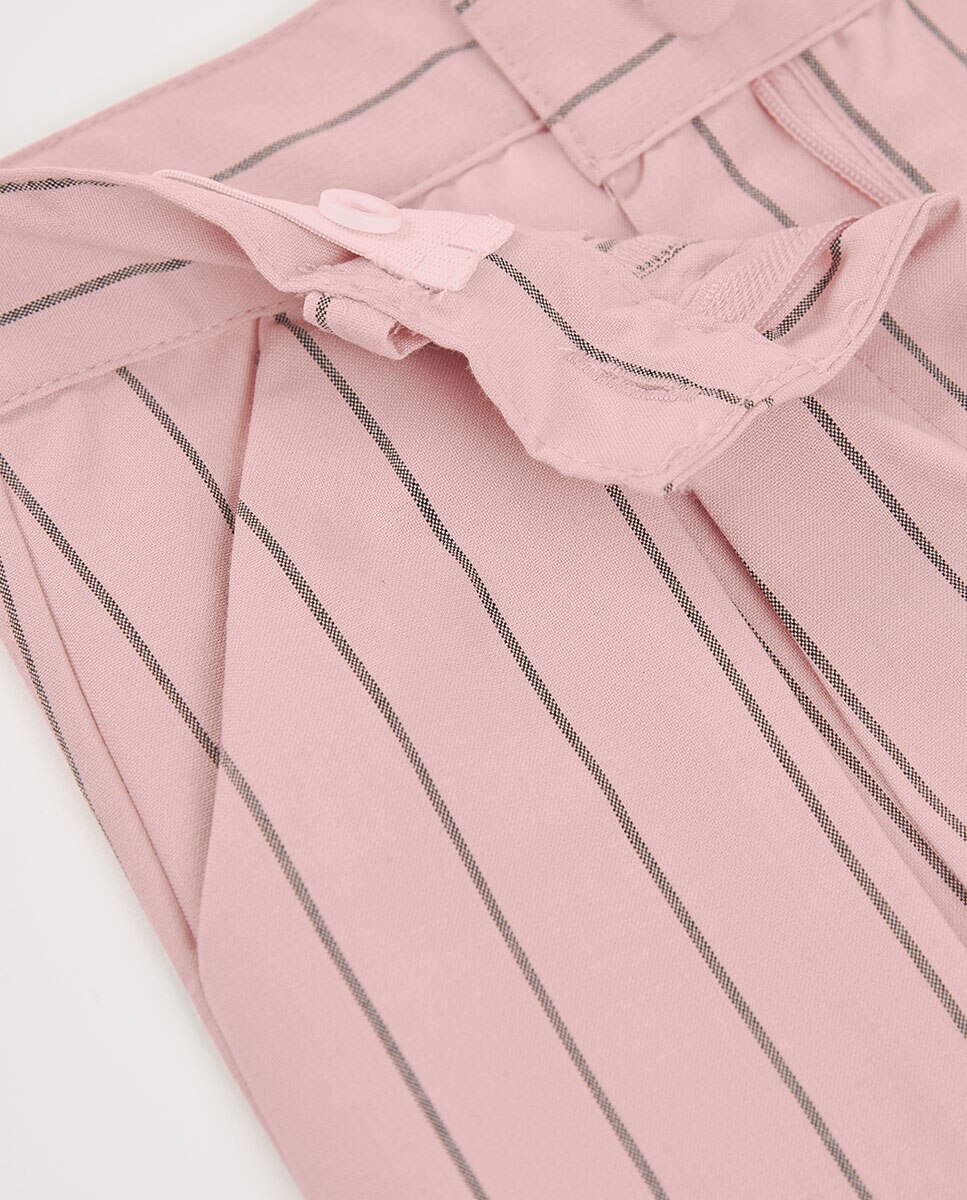 Bermudas de Tecido Às Riscas Infantil Rosa-claro-3