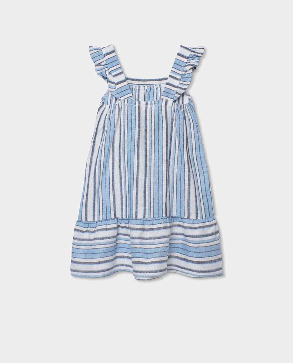 Vestido em Linho Às Riscas Infantil Azul-claro-2