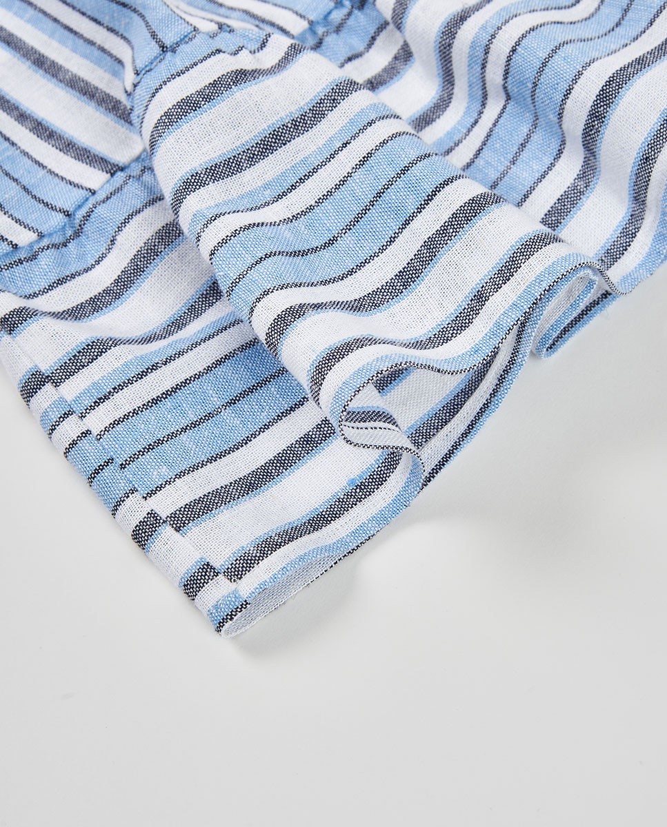 Vestido em Linho Às Riscas Infantil Azul-claro-4