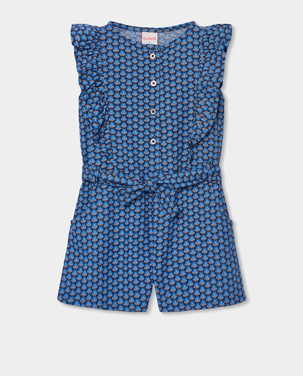 Macacão de Tecido Estampado Infantil Azul-1