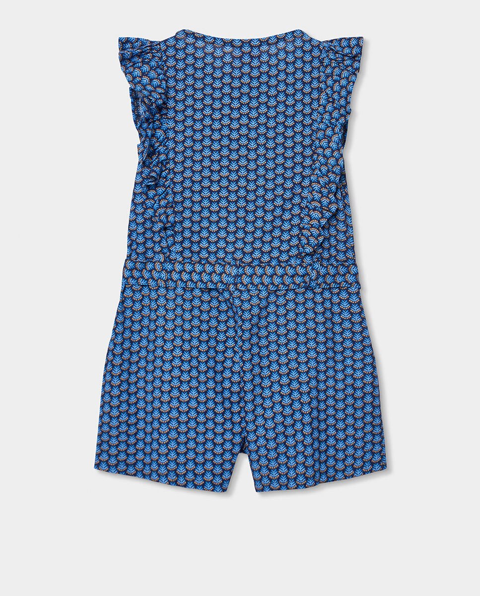 Macacão de Tecido Estampado Infantil Azul-2