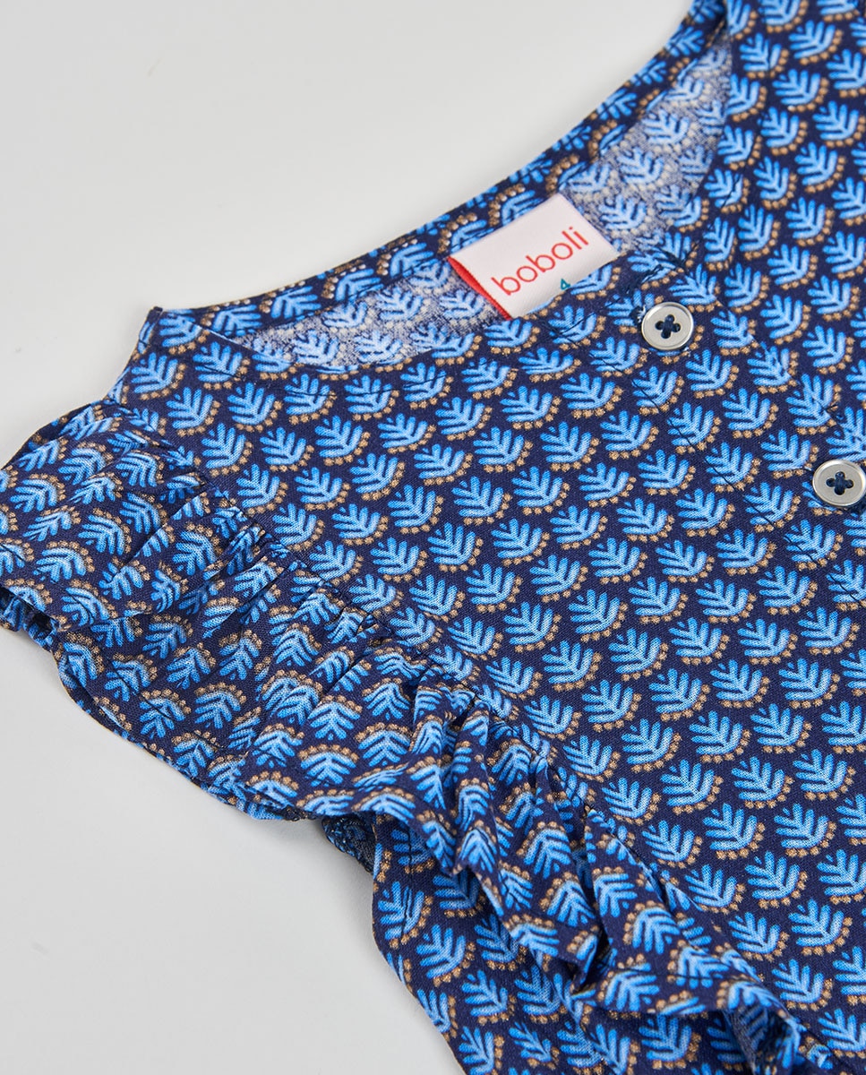 Macacão de Tecido Estampado Infantil Azul-3