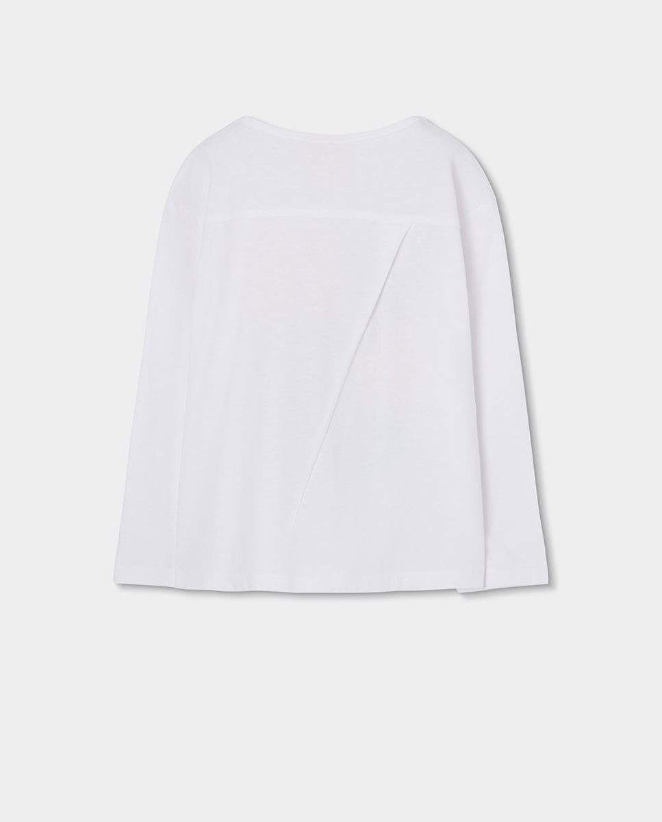 T-shirt de Malha de Manga Comprida Infantil Branco / Rosa-2