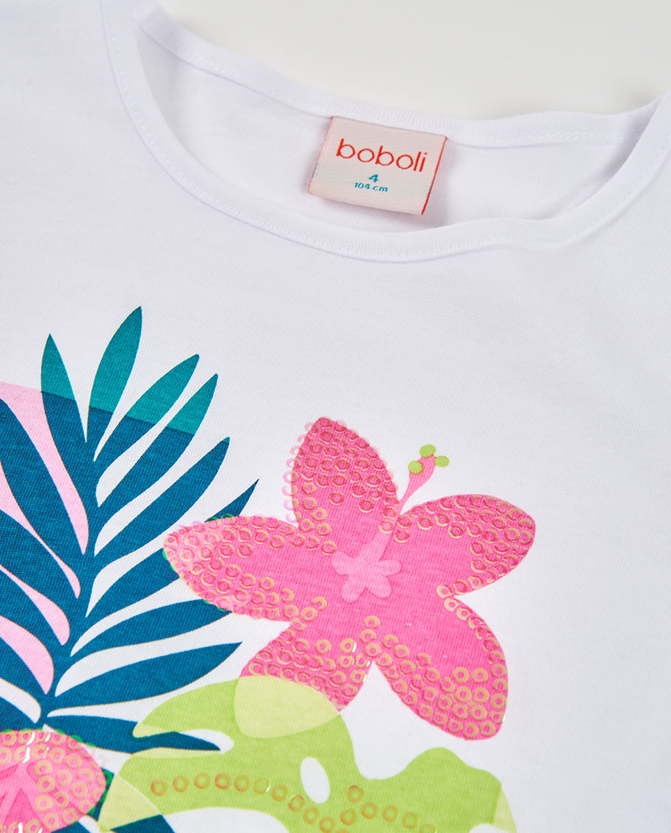 T-shirt de Malha de Manga Comprida Infantil Branco / Rosa-3