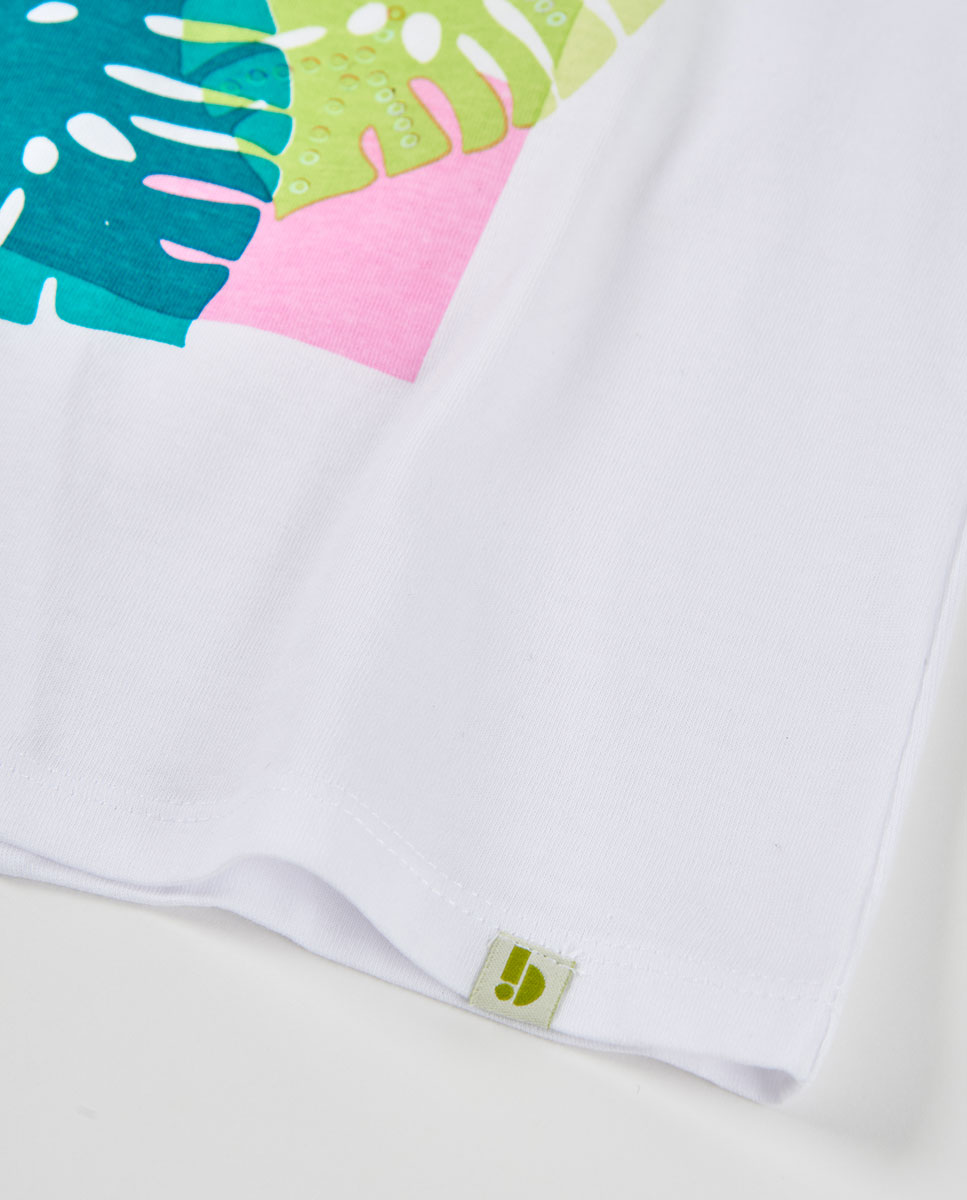 T-shirt de Malha de Manga Comprida Infantil Branco / Rosa-4