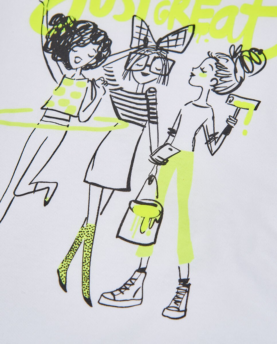 T-shirt de Malha Elástica Infantil Branco / Preto-3