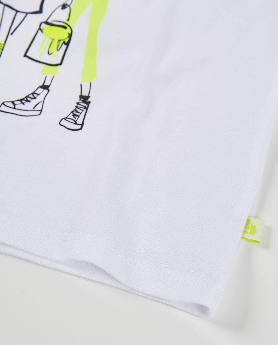 T-shirt de Malha Elástica Infantil Branco / Preto-4
