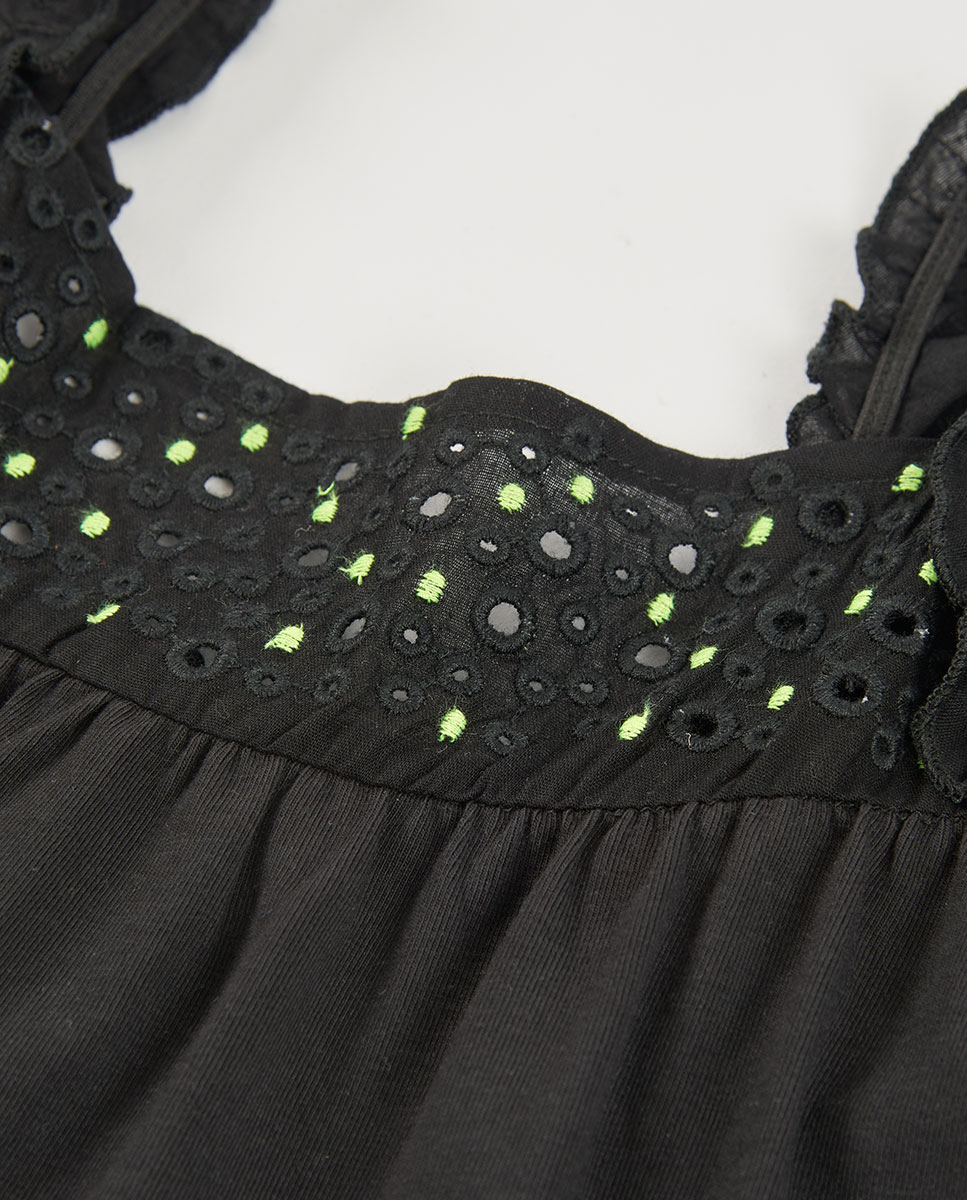 Vestido de Malha Elástica Infantil Preto / Verde-3