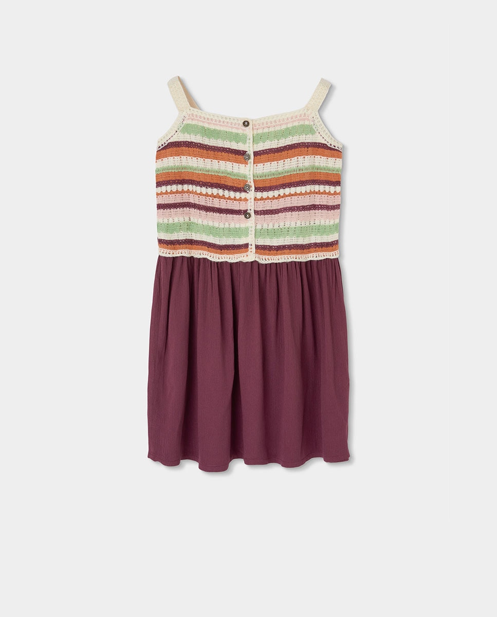 Vestido Tricotosa Combinado Infantil Ameixa-2